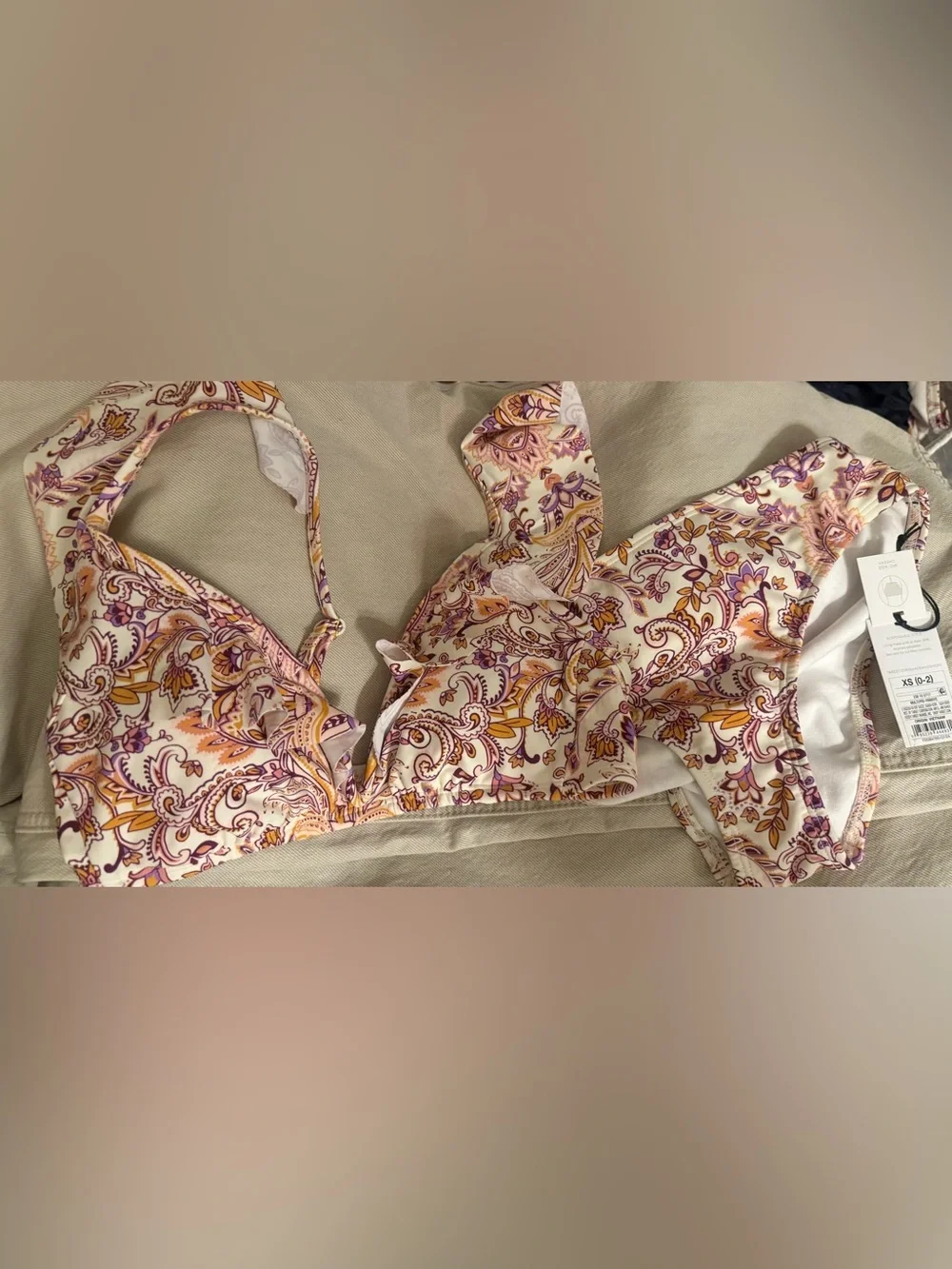 Size XS(0-2) Shade & Shore Paisley Floral Bikini Set with Ruffle Trim Beach Baby